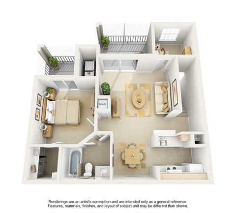 Floor plan for 1 bed, 1 bath, 985 sqft